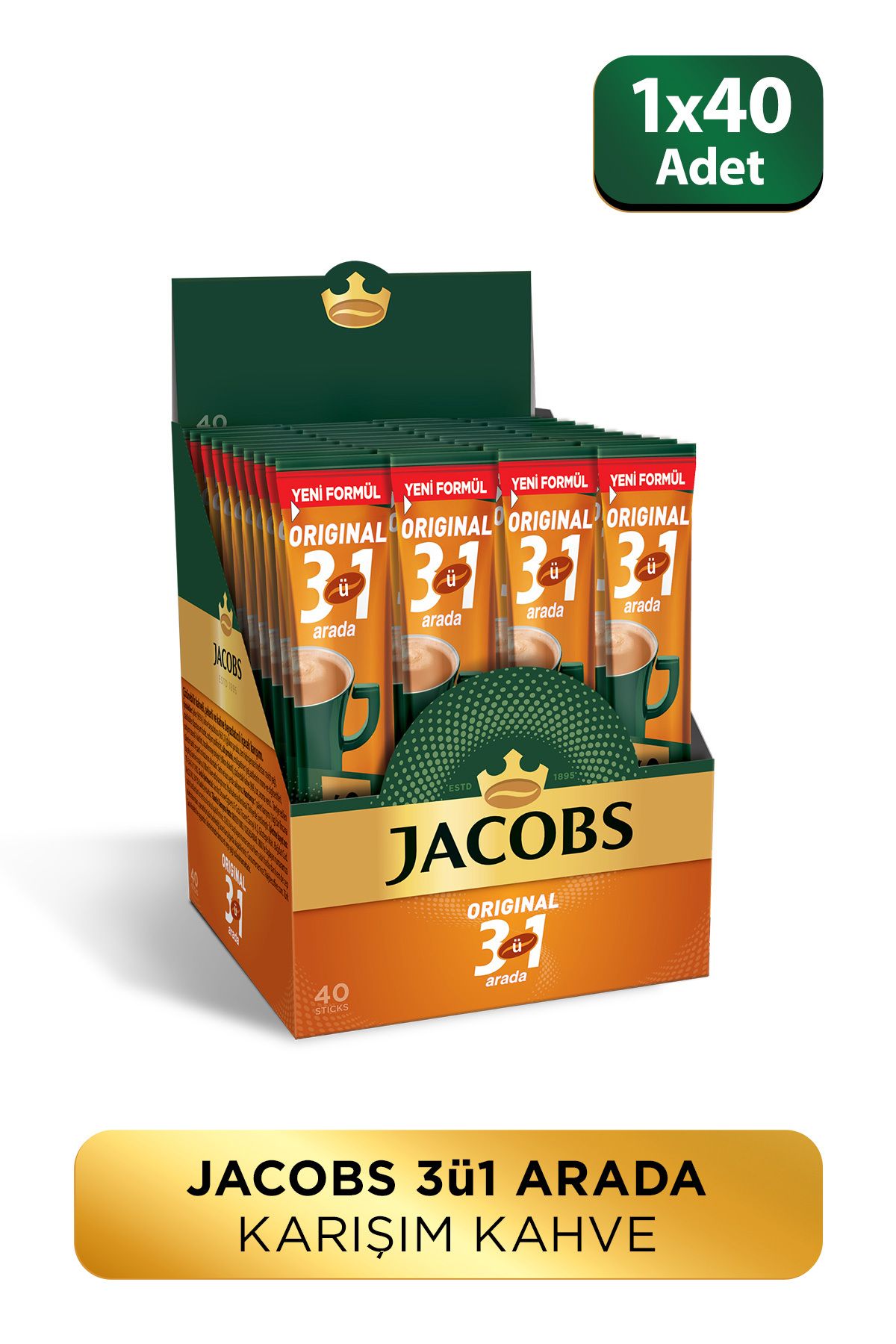 Jacobs 3`ü 1 Arada Karışım Kahve 40`lı Kutu Jacobs 3`ü 1 Arada Karışım Kahve 40`lı Kutu