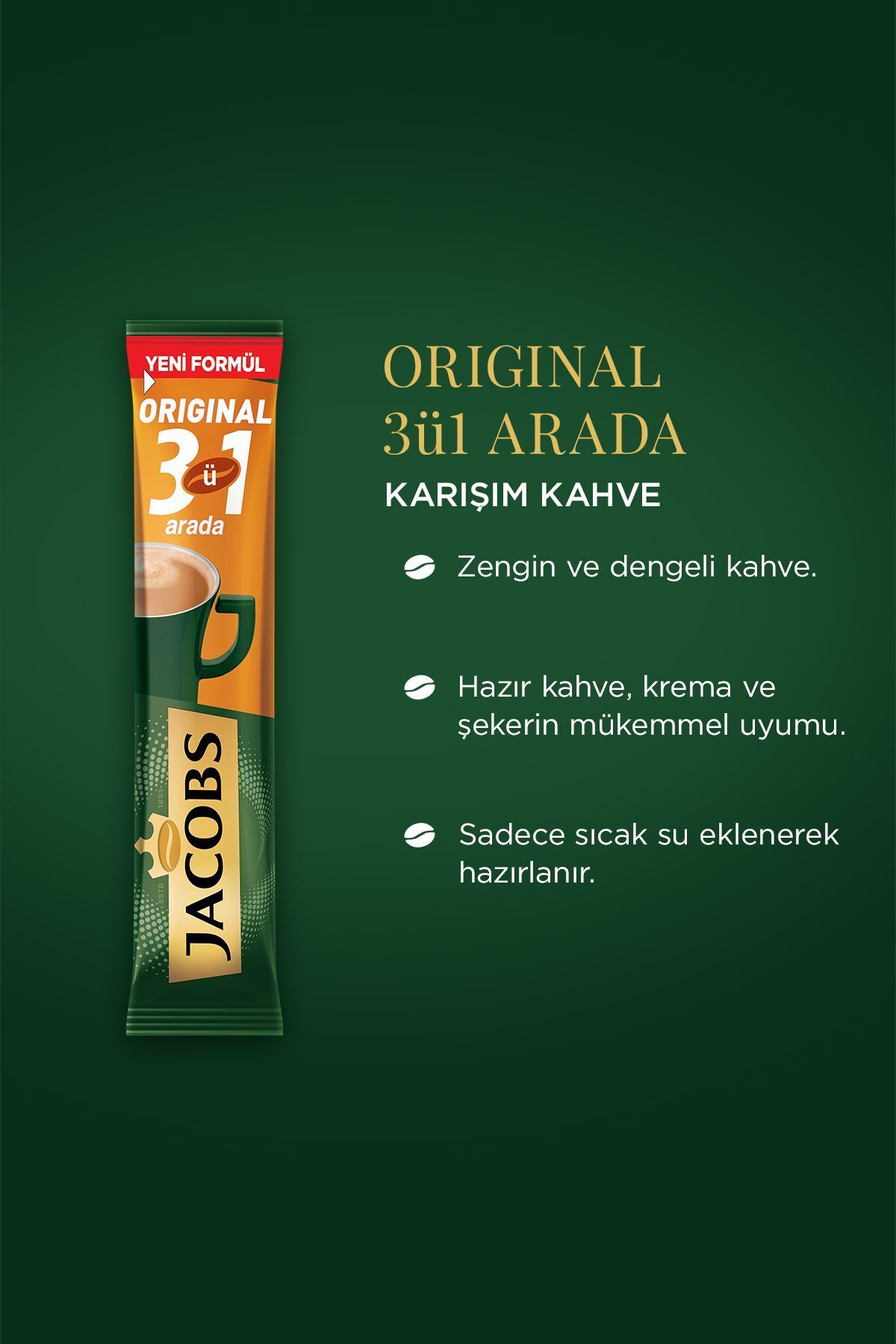 Jacobs 3`ü 1 Arada Karışım Kahve 40`lı Kutu Jacobs 3`ü 1 Arada Karışım Kahve 40`lı Kutu