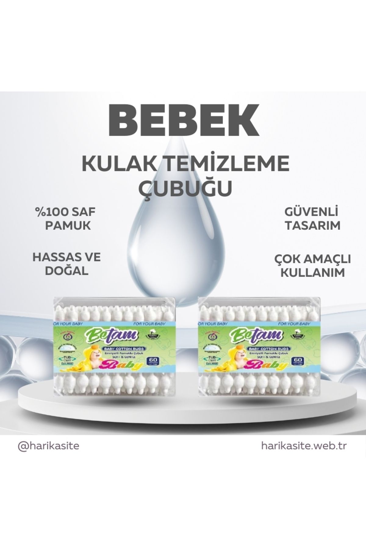 Betam Bebek Kulak Çubuğu 60`lı | %100 Pamuk | Geniş Uçlu Güvenli Tasarım - 2`li Avantaj Paket Betam Bebek Kulak Çubuğu 60`lı | %100 Pamuk | Geniş Uçlu Güvenli Tasarım - 2`li Avantaj Paket