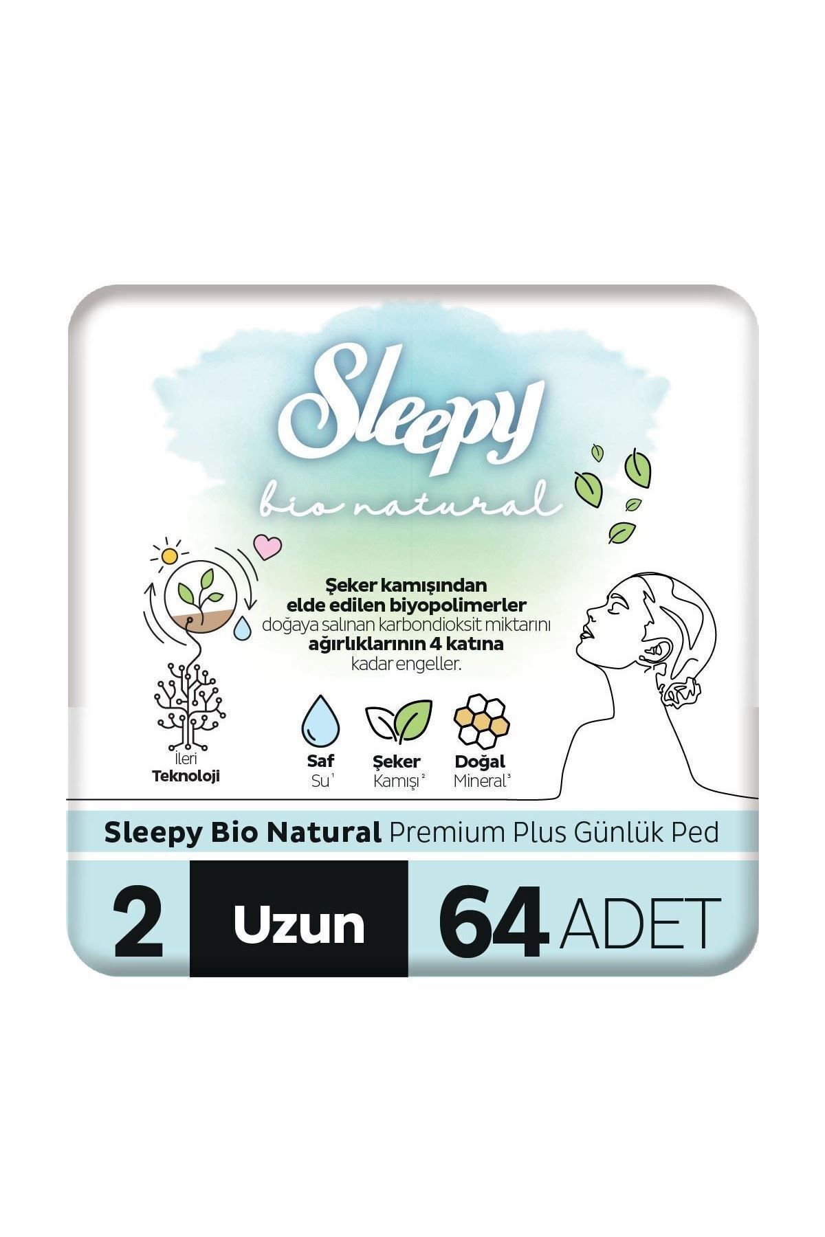 Sleepy Bio Natural Premium Plus Günlük Ped Uzun 64 Adet Ped Sleepy Bio Natural Premium Plus Günlük Ped Uzun 64 Adet Ped