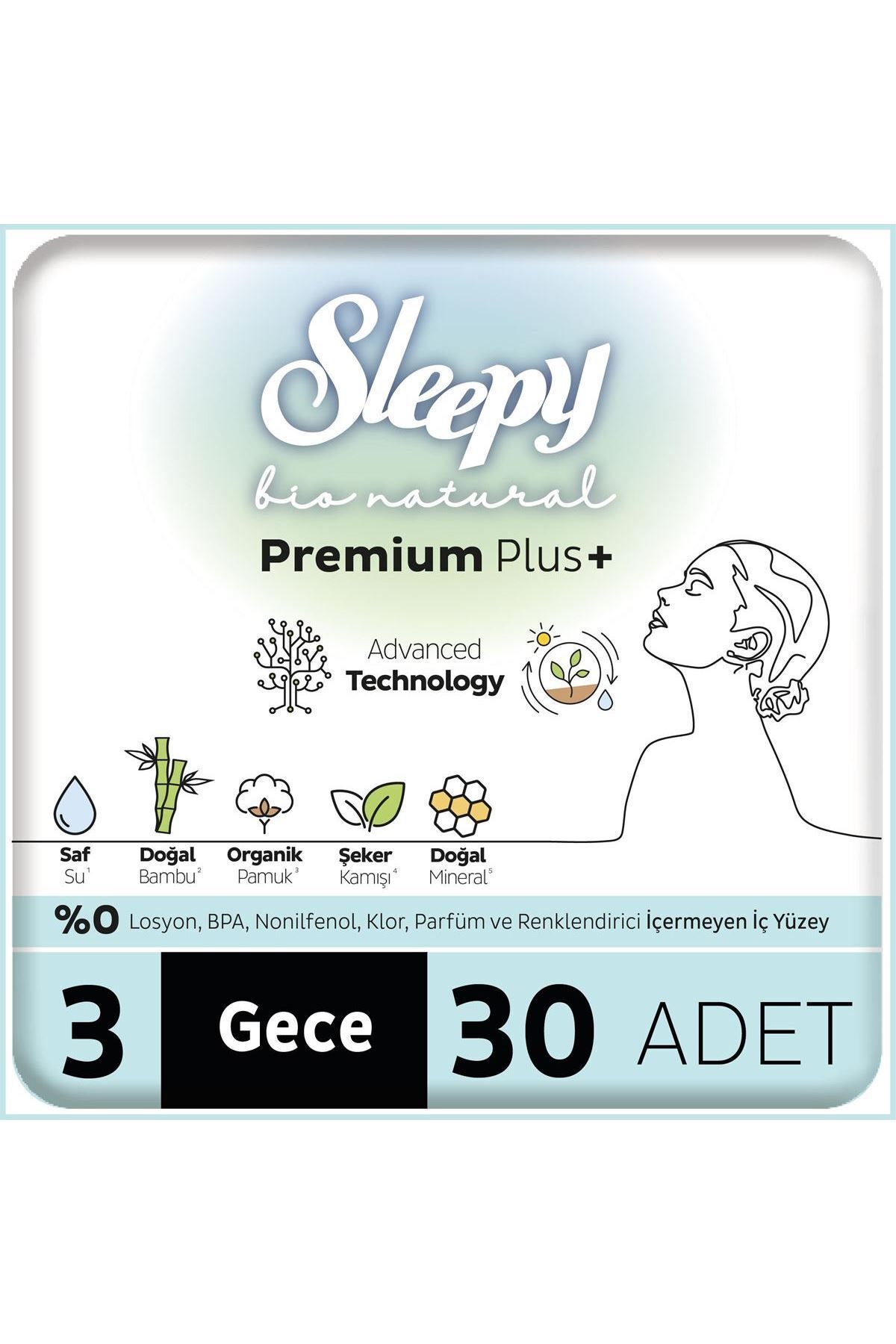 Sleepy Bio Natural Premium Plus Hijyenik Ped Mega Paket Gece 30 Adet Sleepy Bio Natural Premium Plus Hijyenik Ped Mega Paket Gece 30 Adet