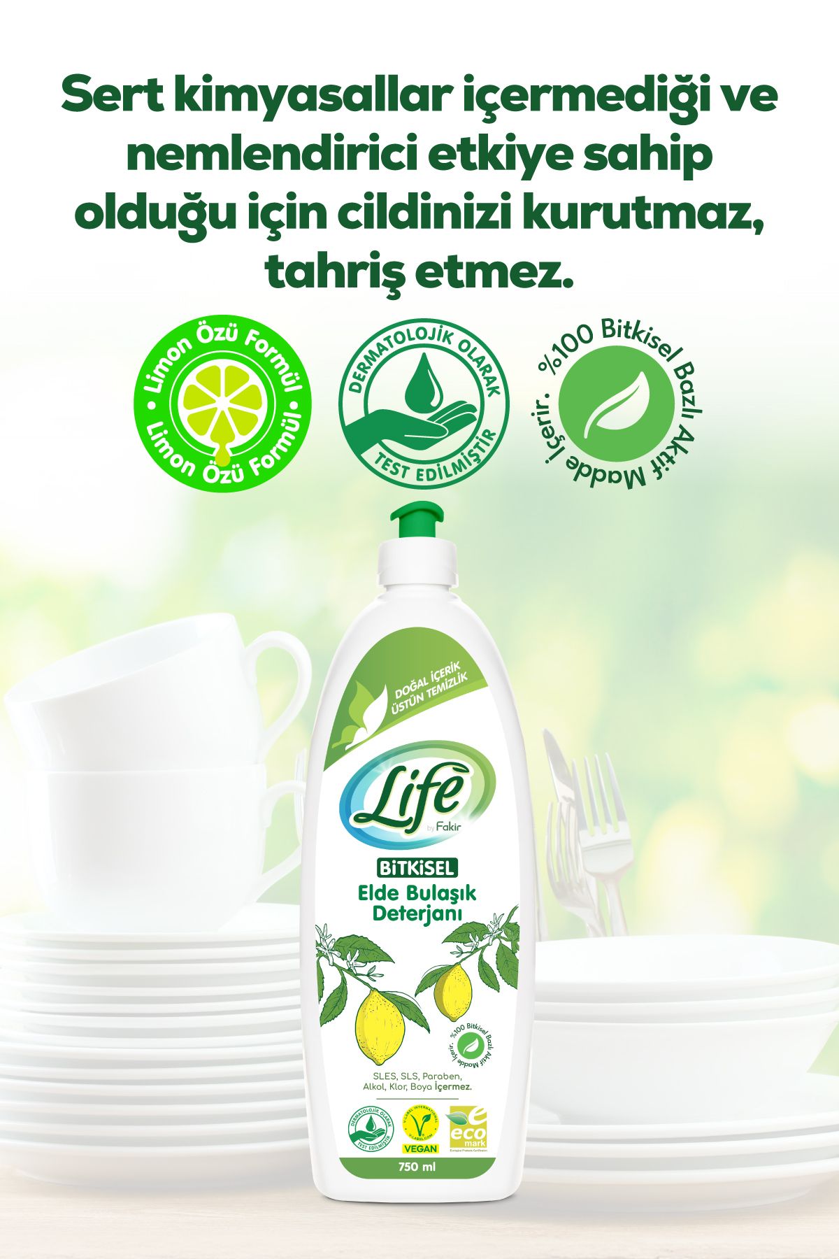 Life by Fakir Bitkisel Elde Bulaşık Deterjanı 750 ml – Limon Özlü, Vegan, Etkili Temizlik Life by Fakir Bitkisel Elde Bulaşık Deterjanı 750 ml – Limon Özlü, Vegan, Etkili Temizlik