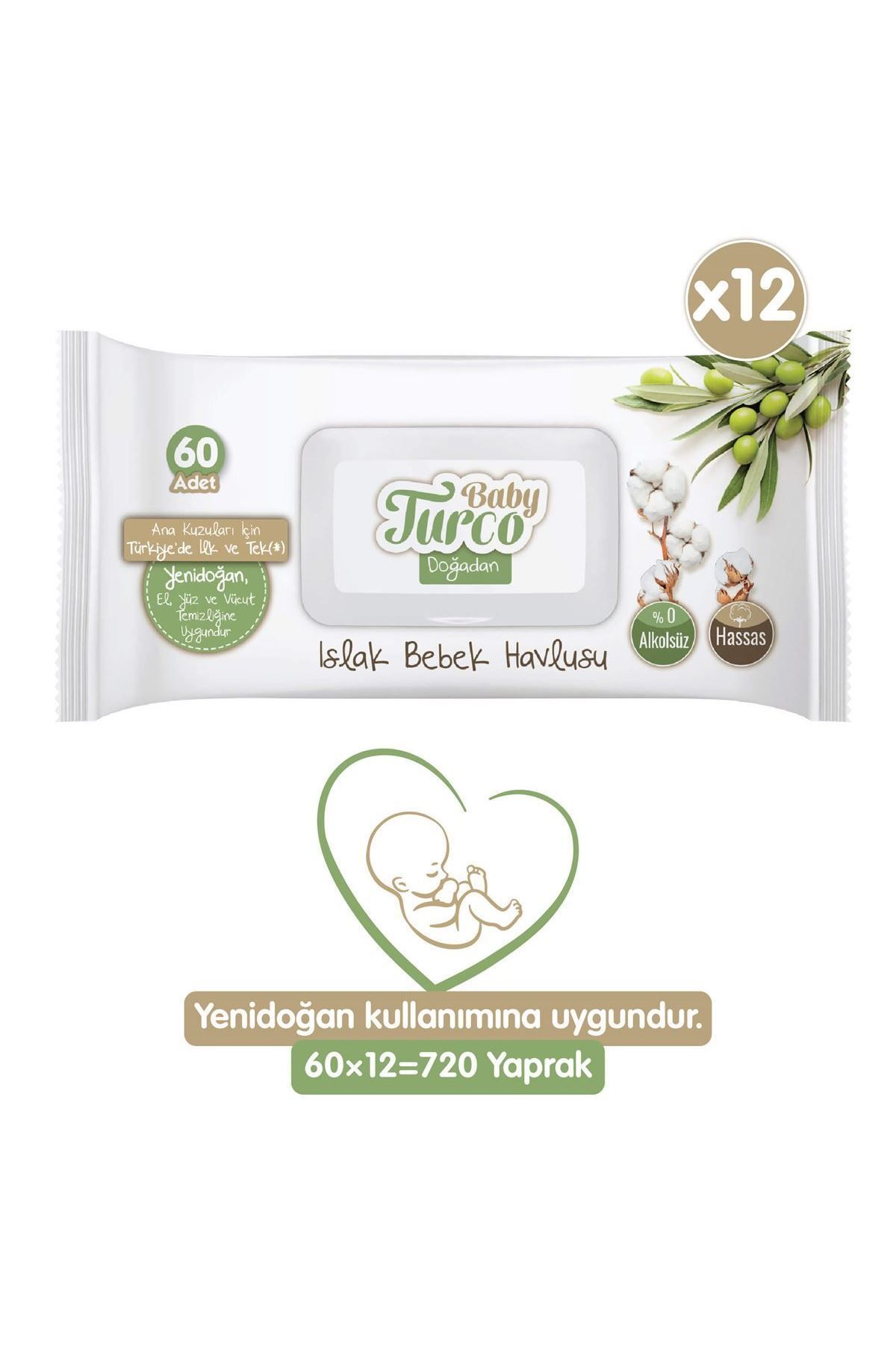 Doğadan Yenidoğan Islak Bebek Havlusu 12x60 Yaprak Doğadan Yenidoğan Islak Bebek Havlusu 12x60 Yaprak