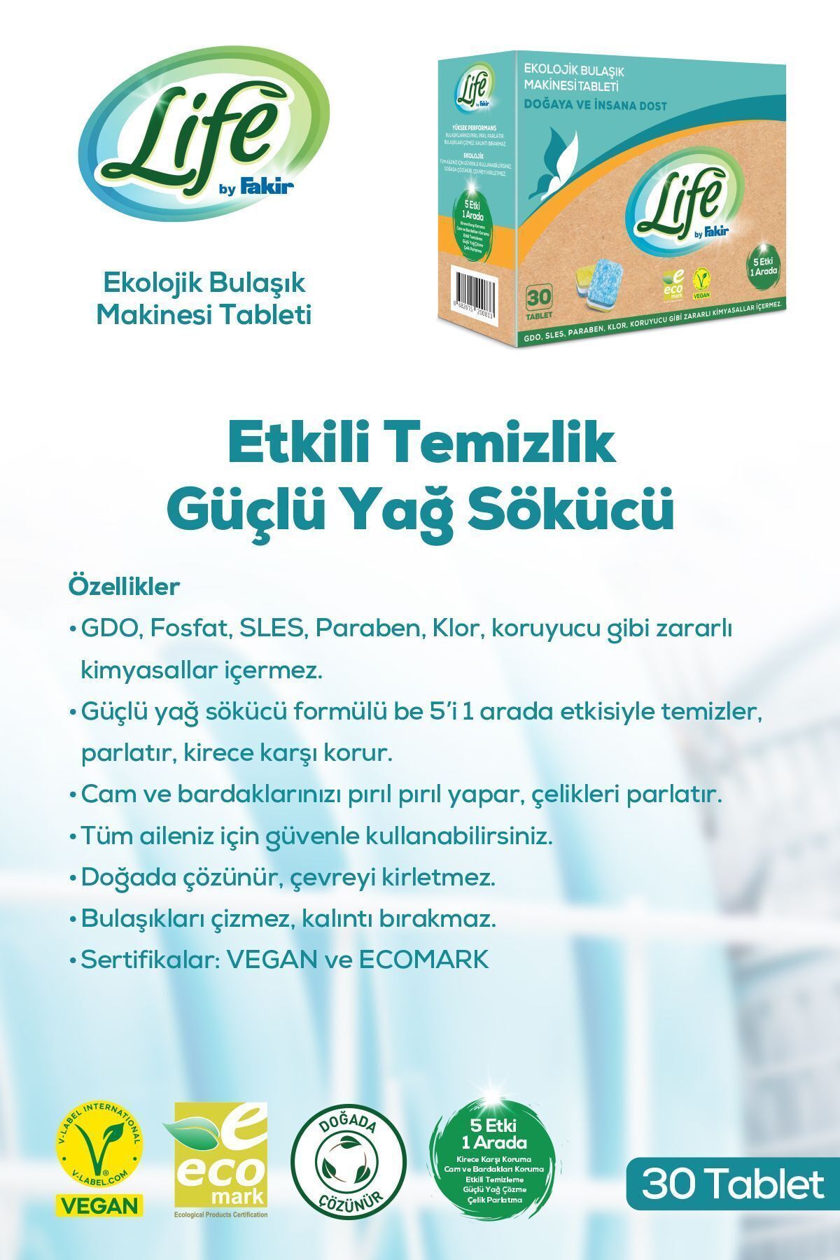 Ekolojik Vegan Bulaşık Makinesi Tablet Deterjanı 30 Lu Ekolojik Vegan Bulaşık Makinesi Tablet Deterjanı 30 Lu