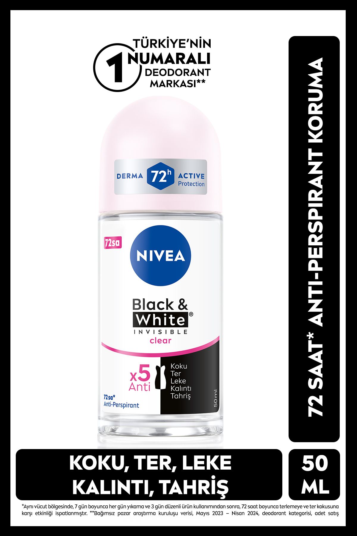 Nivea Kadın Roll-on Deodorant Black&white Invisible Clear 50ml, 72 Saat Anti-perspirant Ter Koruması Nivea Kadın Roll-on Deodorant Black&white Invisible Clear 50ml, 72 Saat Anti-perspirant Ter Koruması