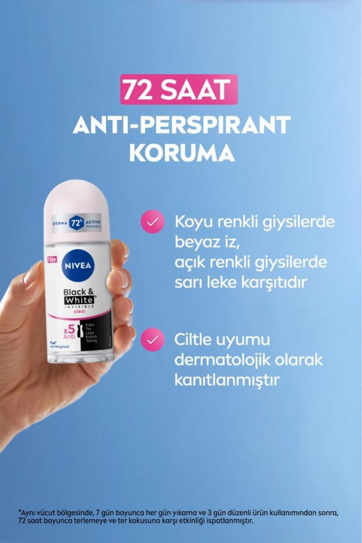 Nivea Kadın Roll-on Deodorant Black&white Invisible Clear 50ml, 72 Saat Anti-perspirant Ter Koruması Nivea Kadın Roll-on Deodorant Black&white Invisible Clear 50ml, 72 Saat Anti-perspirant Ter Koruması