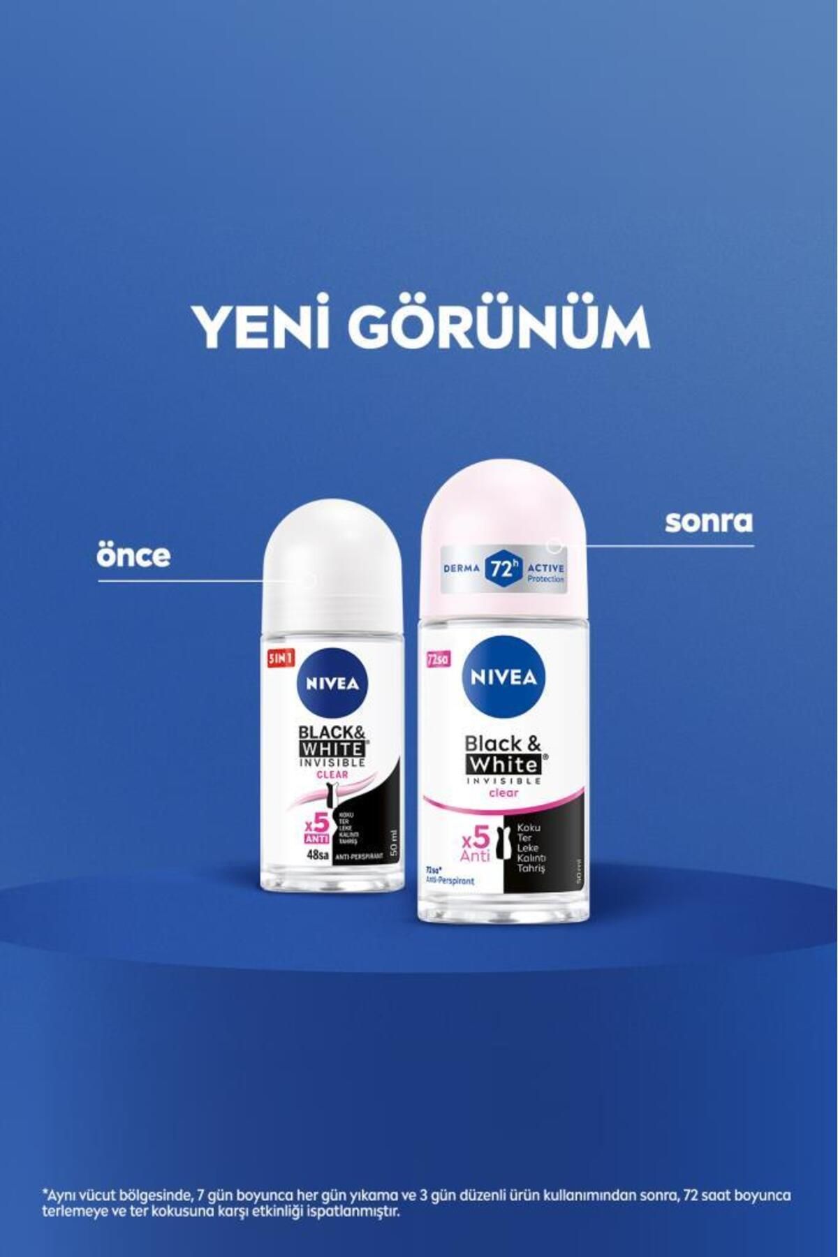 Nivea Kadın Roll-on Deodorant Black&white Invisible Clear 50ml, 72 Saat Anti-perspirant Ter Koruması Nivea Kadın Roll-on Deodorant Black&white Invisible Clear 50ml, 72 Saat Anti-perspirant Ter Koruması