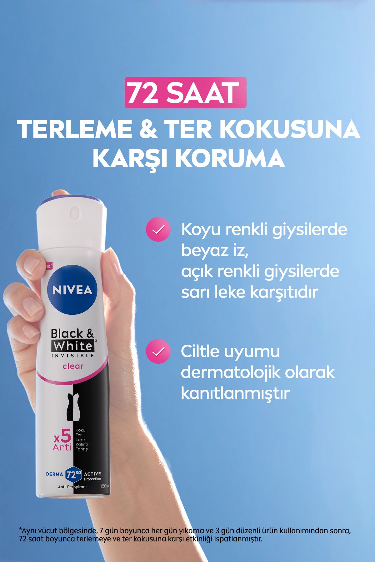 Nivea Kadın Sprey Deodorant Black&White Invisible Clear 150ml, 72 Saat Anti-perspirant Ter Koruması Nivea Kadın Sprey Deodorant Black&White Invisible Clear 150ml, 72 Saat Anti-perspirant Ter Koruması