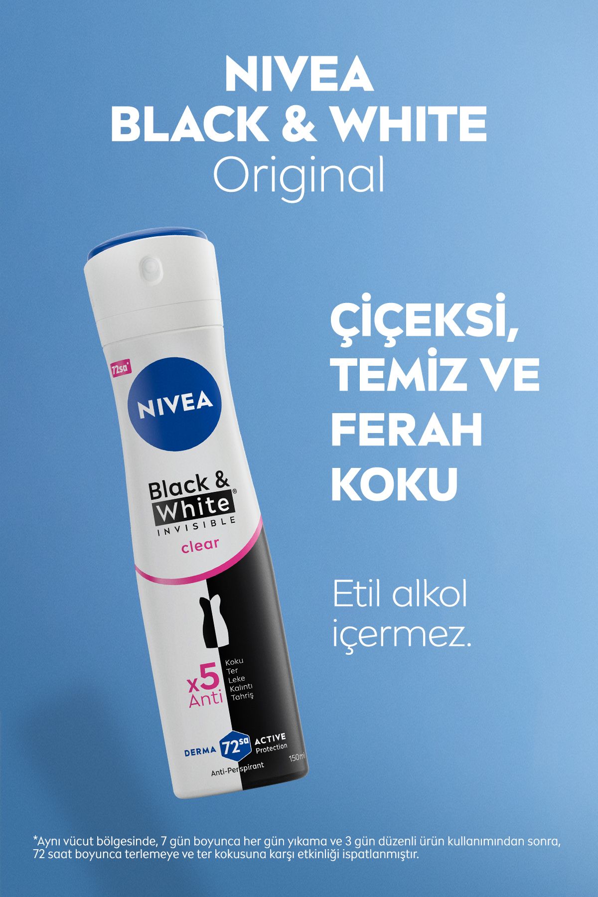 Nivea Kadın Sprey Deodorant Black&White Invisible Clear 150ml, 72 Saat Anti-perspirant Ter Koruması Nivea Kadın Sprey Deodorant Black&White Invisible Clear 150ml, 72 Saat Anti-perspirant Ter Koruması