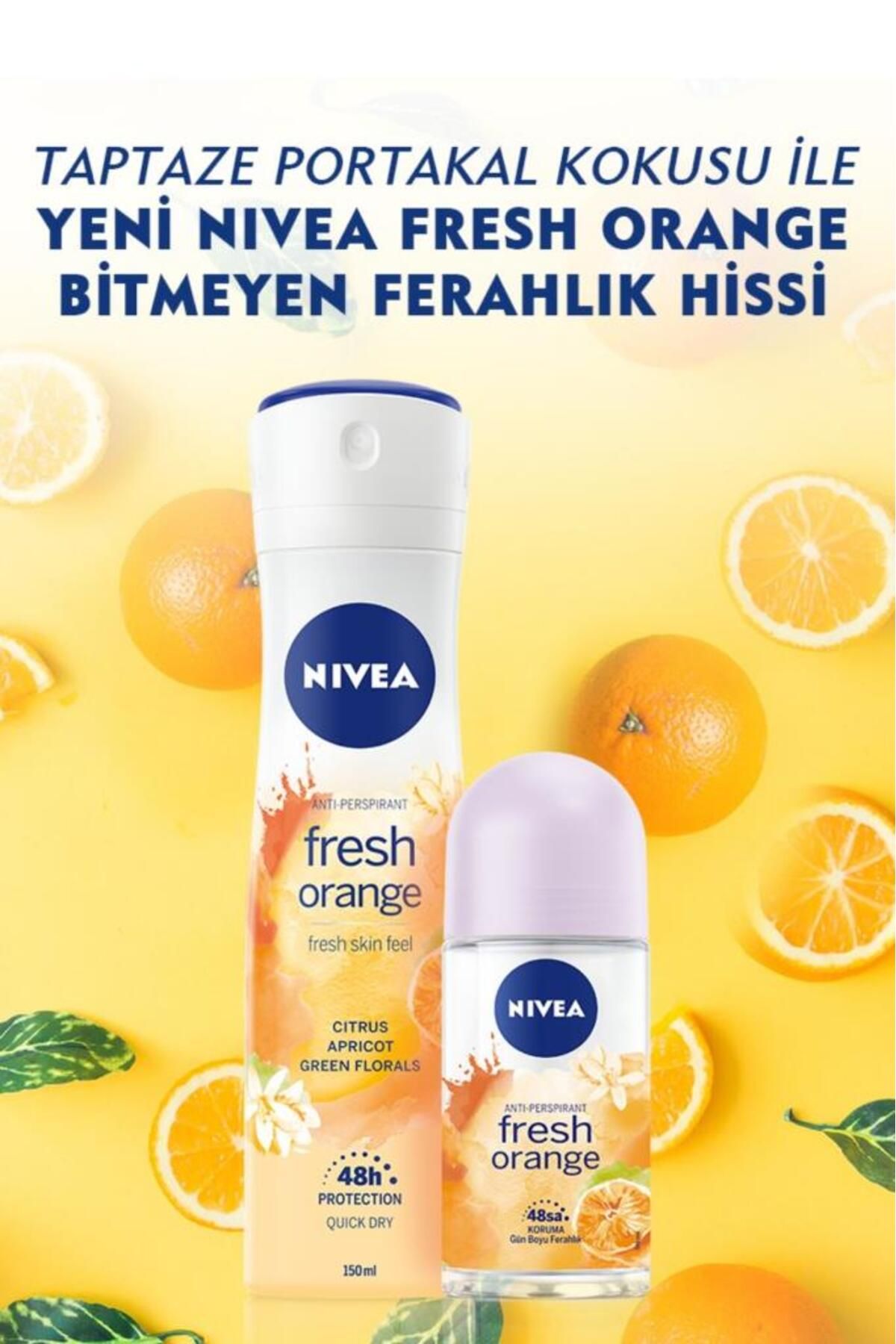 Nivea Kadın Sprey Deodorant Fresh Orange 150ml, Ter Kokusuna Karşı 48 Saat Koruma, Portakal Kokusu Nivea Kadın Sprey Deodorant Fresh Orange 150ml, Ter Kokusuna Karşı 48 Saat Koruma, Portakal Kokusu