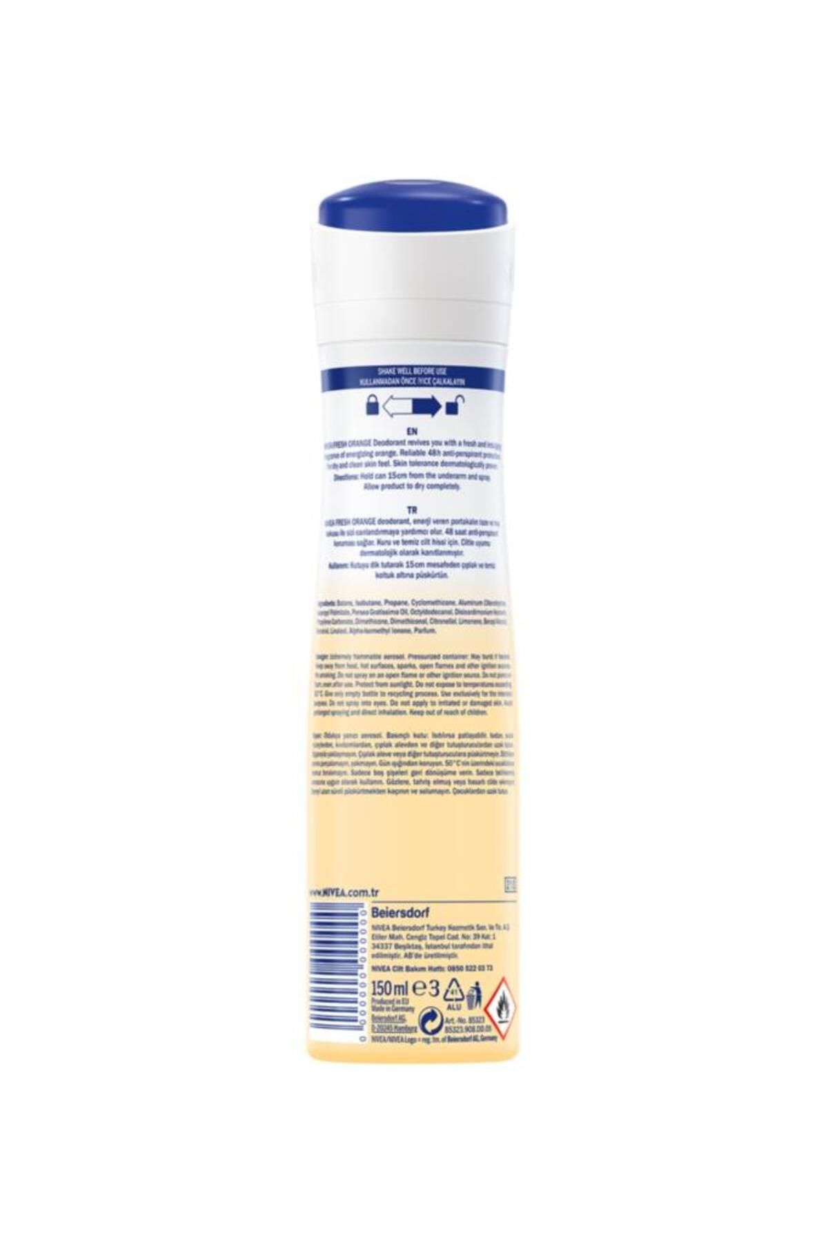 Nivea Kadın Sprey Deodorant Fresh Orange 150ml, Ter Kokusuna Karşı 48 Saat Koruma, Portakal Kokusu Nivea Kadın Sprey Deodorant Fresh Orange 150ml, Ter Kokusuna Karşı 48 Saat Koruma, Portakal Kokusu