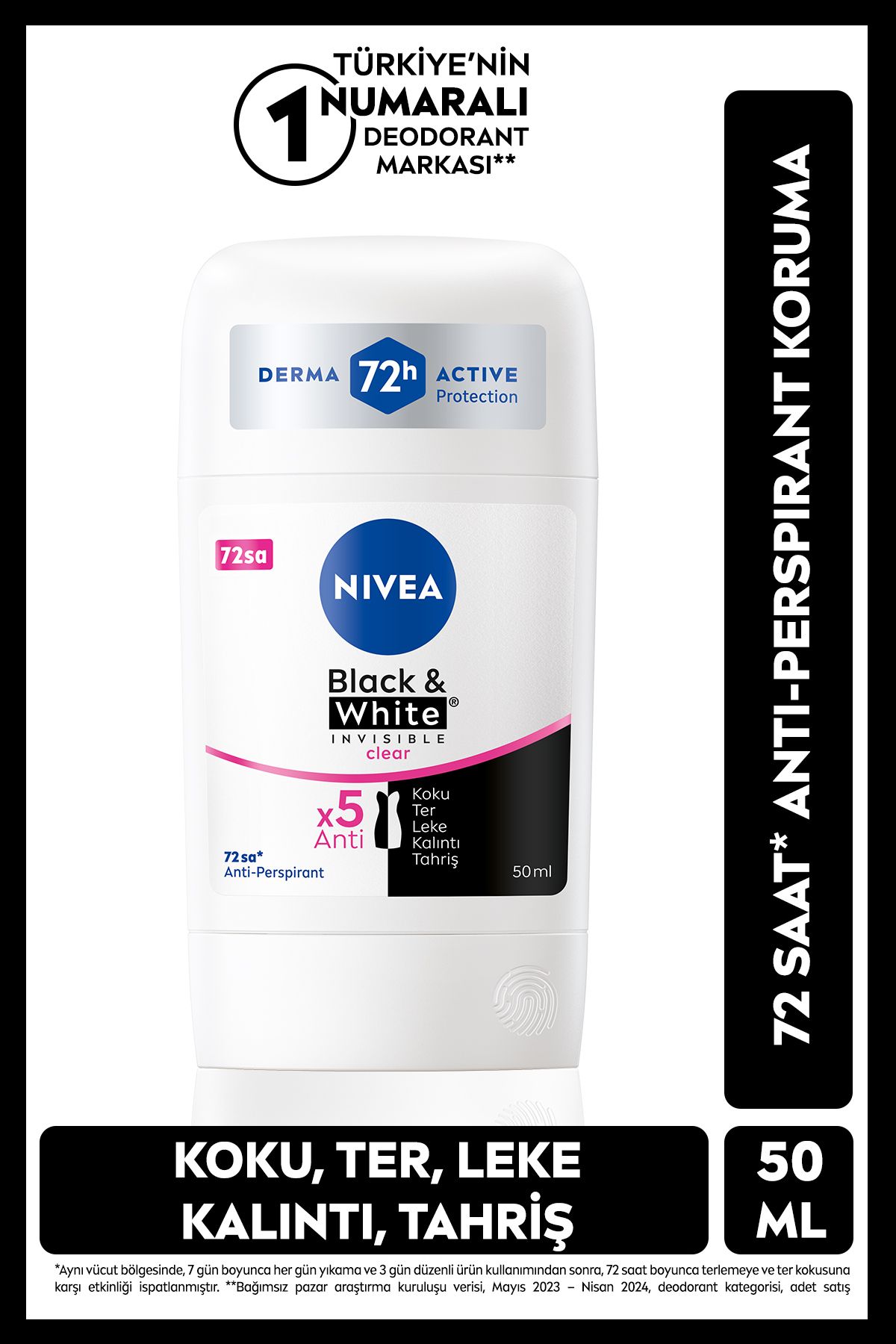 Nivea Kadın Stick Deodorant Black&white Invisible Clear 50ml, 72 Saat Anti-perspirant Ter Koruması Nivea Kadın Stick Deodorant Black&white Invisible Clear 50ml, 72 Saat Anti-perspirant Ter Koruması