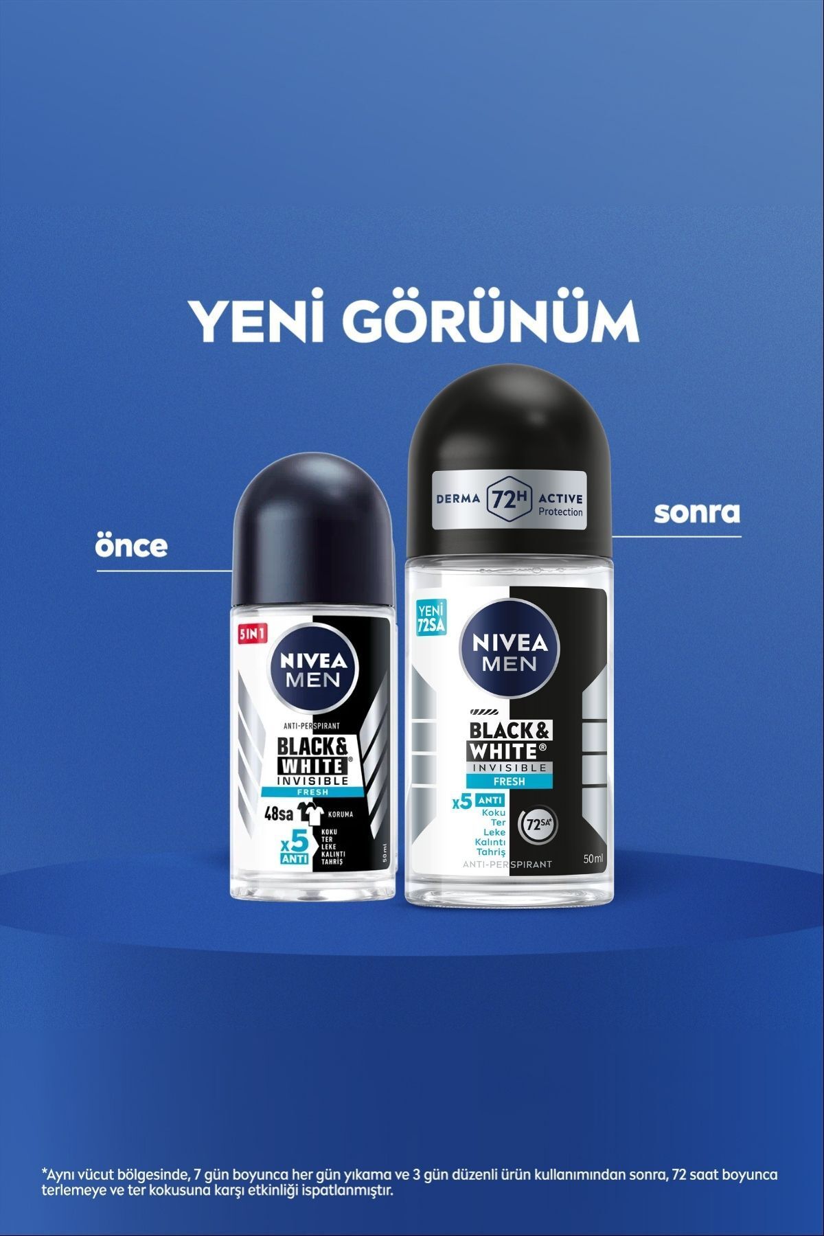 Nivea MEN Erkek Roll-on Deodorant Black&White Invisible Fresh 50ml, 72 Saat Anti-perspirant Ter Koruması Nivea MEN Erkek Roll-on Deodorant Black&White Invisible Fresh 50ml, 72 Saat Anti-perspirant Ter Koruması