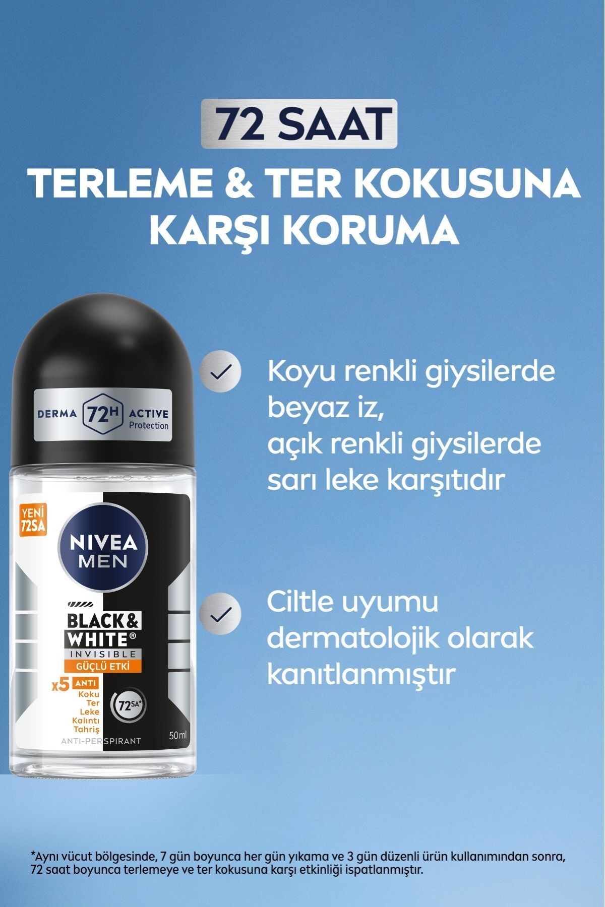 Nivea MEN Erkek Roll-on Deodorant Black&White Invisible GüçlüEtki 50ml, 72 Saat Anti-perspirant Ter Koruma Nivea MEN Erkek Roll-on Deodorant Black&White Invisible GüçlüEtki 50ml, 72 Saat Anti-perspirant Ter Koruma