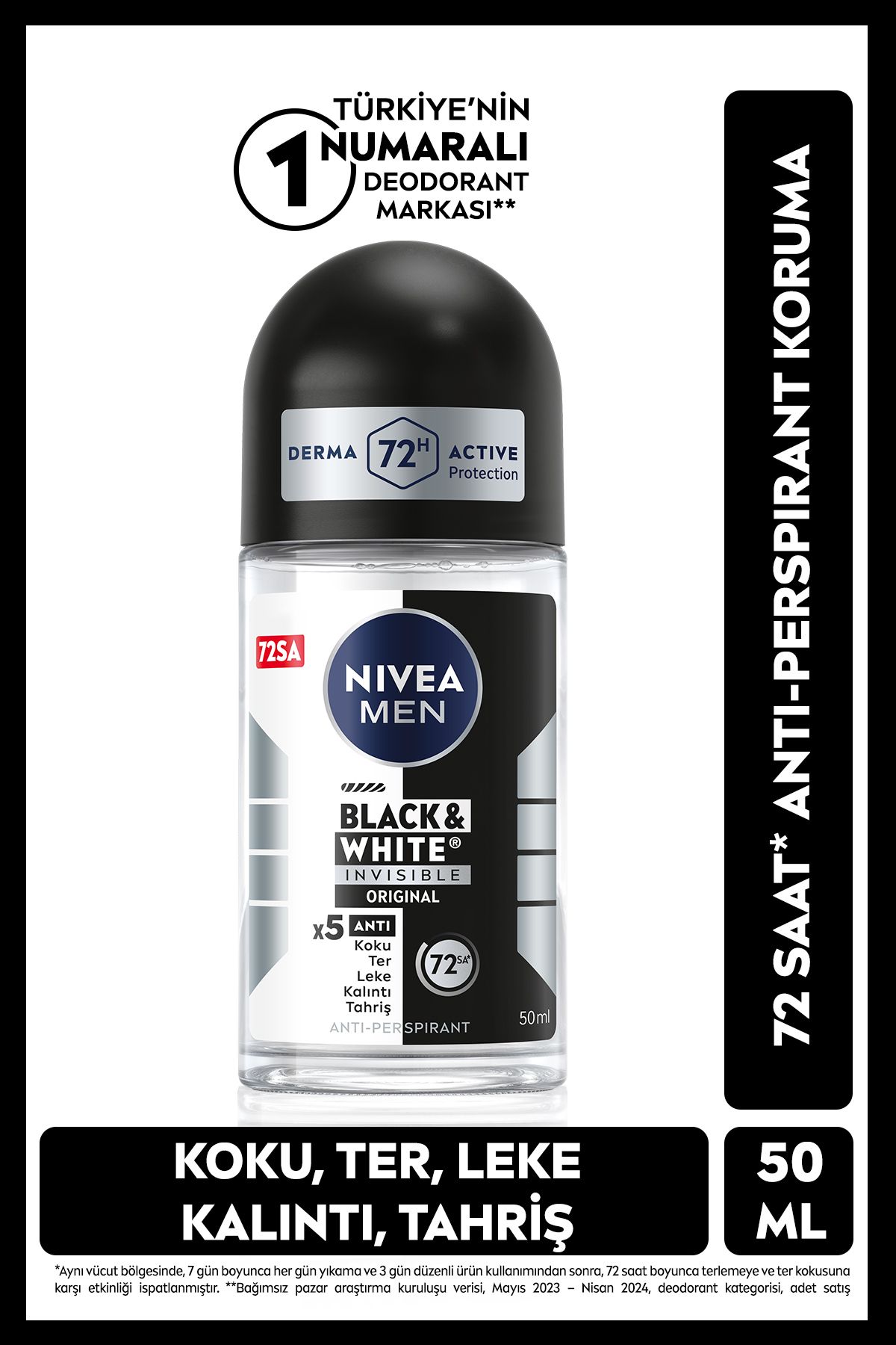 Nivea Men Erkek Roll On Deodorant Black&white Invisible Original 50ml, 72 Saat Anti-perspirant Koruma Nivea Men Erkek Roll On Deodorant Black&white Invisible Original 50ml, 72 Saat Anti-perspirant Koruma