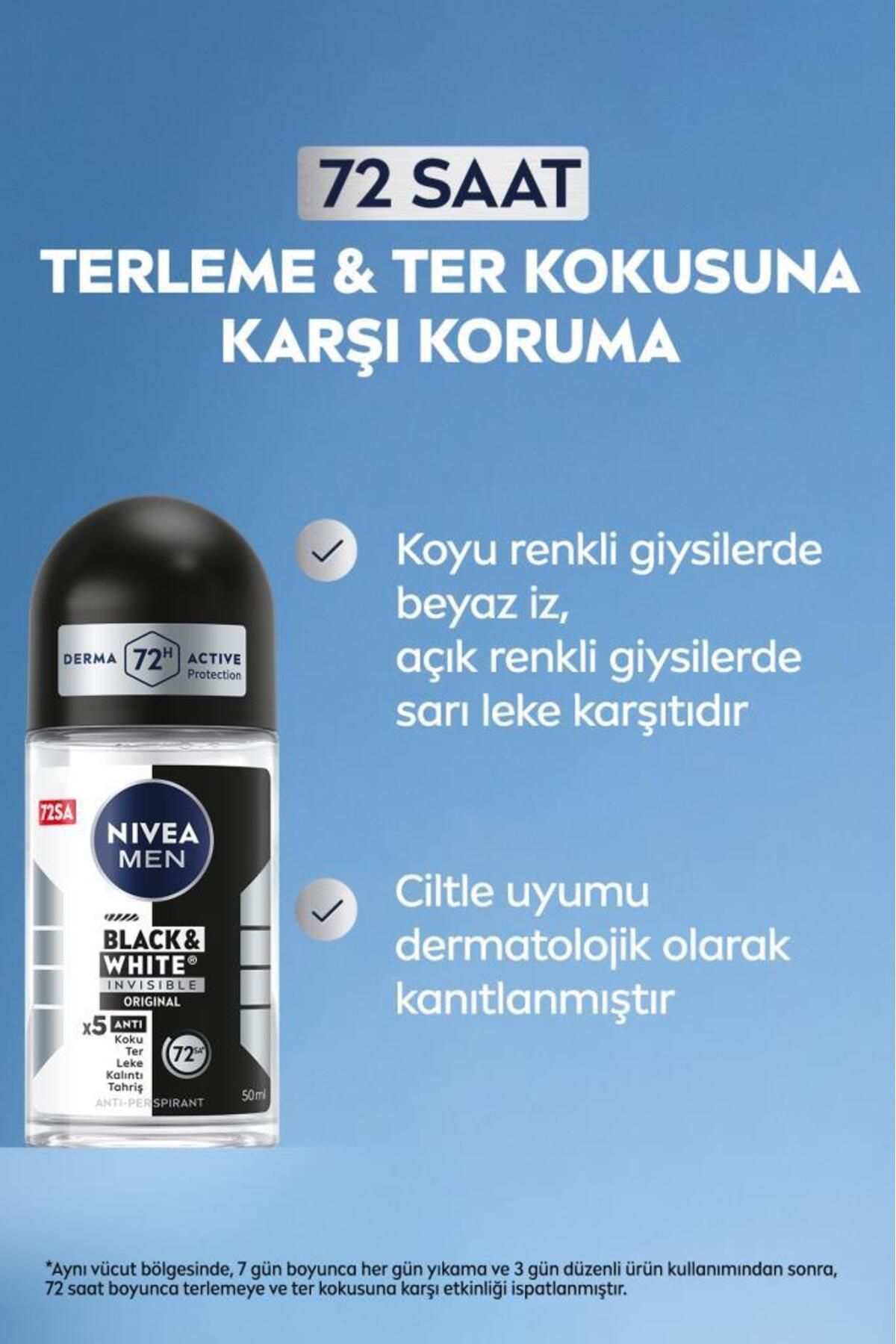 Nivea Men Erkek Roll On Deodorant Black&white Invisible Original 50ml, 72 Saat Anti-perspirant Koruma Nivea Men Erkek Roll On Deodorant Black&white Invisible Original 50ml, 72 Saat Anti-perspirant Koruma