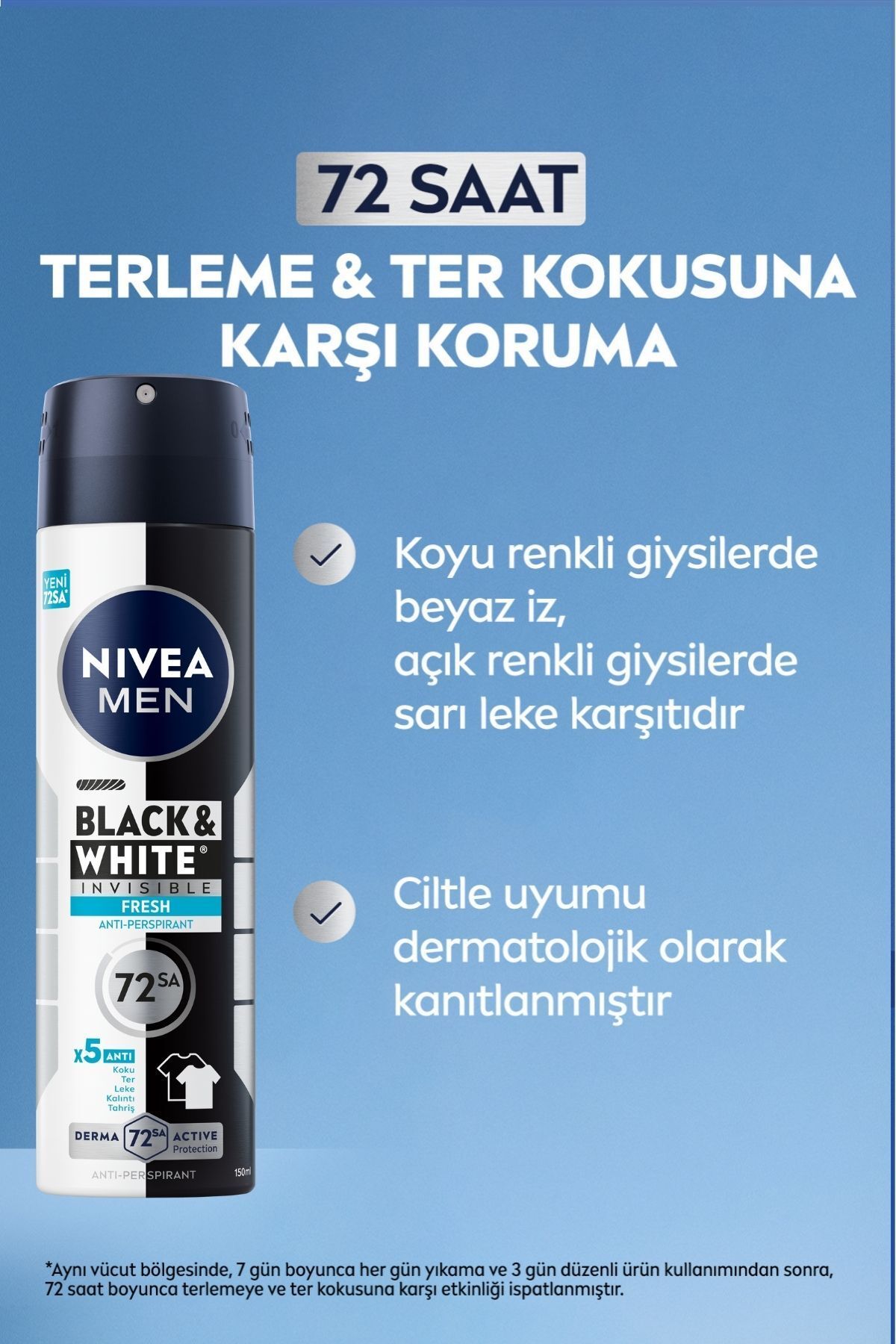 Nivea Men Erkek Sprey Deodorant Black&white Invisible Fresh 150ml, 72 Saat Anti-perspirant Ter Koruması Nivea Men Erkek Sprey Deodorant Black&white Invisible Fresh 150ml, 72 Saat Anti-perspirant Ter Koruması