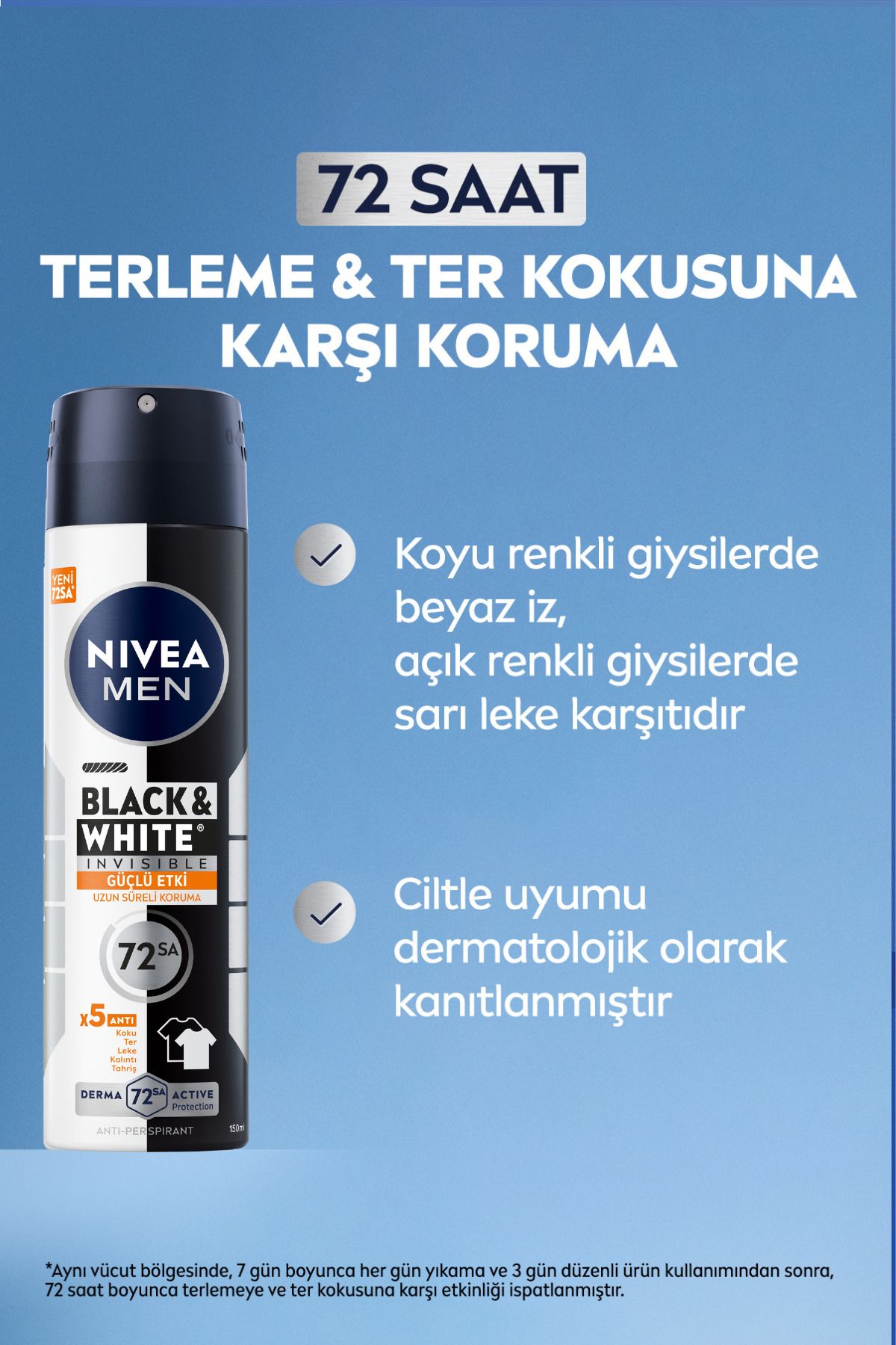 Nivea MEN Erkek Sprey Deodorant Black&White Invisible Güçlü Etki 150ml, 72 Saat Anti-perspirant Ter Koruma Nivea MEN Erkek Sprey Deodorant Black&White Invisible Güçlü Etki 150ml, 72 Saat Anti-perspirant Ter Koruma