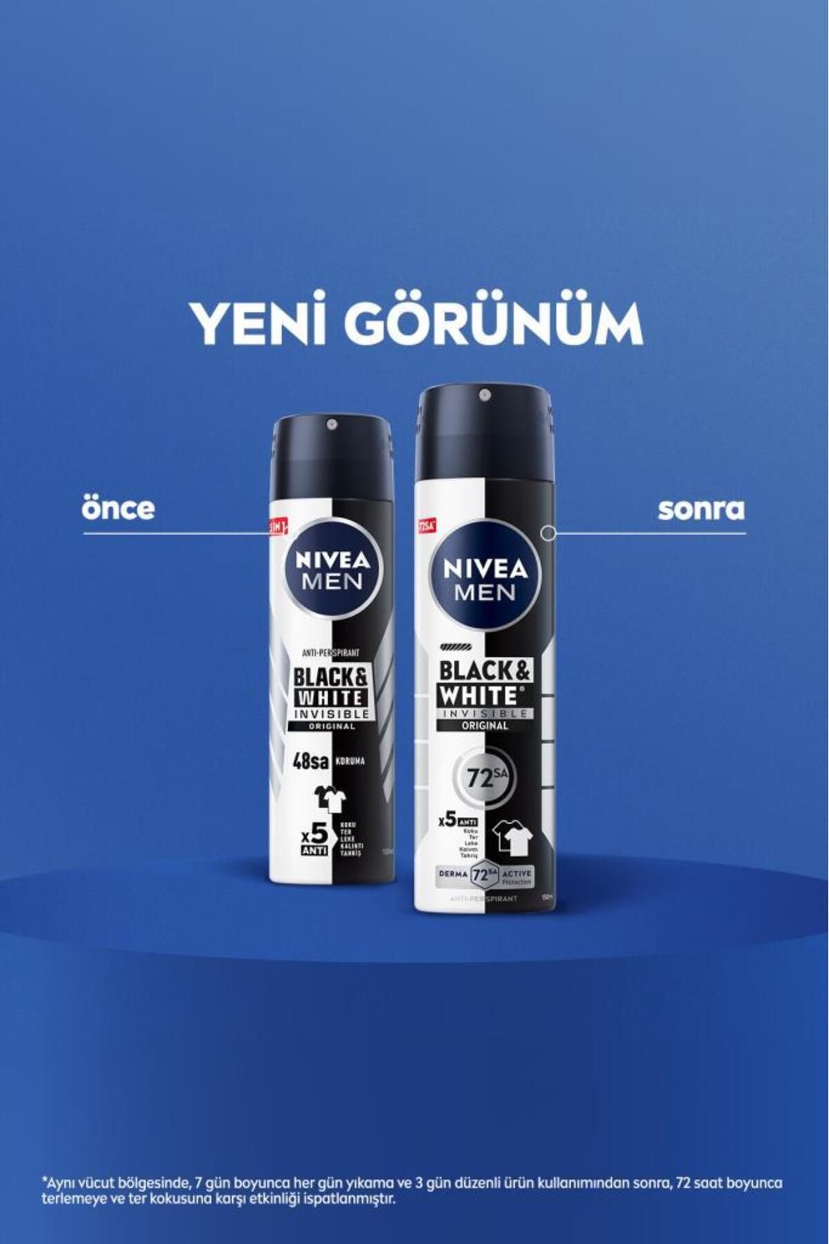 Nivea MEN Erkek Sprey Deodorant Black&White Invisible Original 150ml, 72 Saat Anti-perspirant Ter Koruması Nivea MEN Erkek Sprey Deodorant Black&White Invisible Original 150ml, 72 Saat Anti-perspirant Ter Koruması