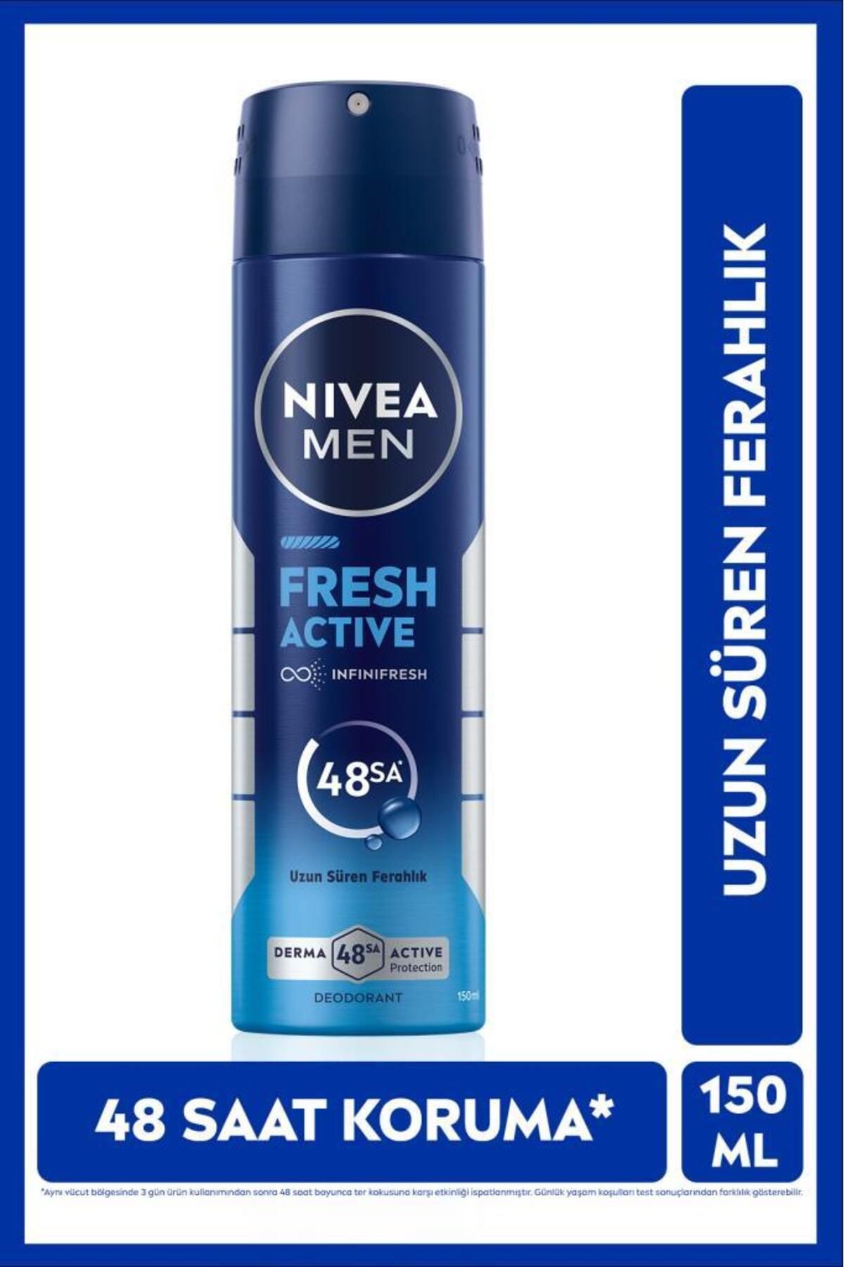 Nivea MEN Erkek Sprey Deodorant Fresh Active 150ml, Ter Kokusuna Karşı 48 Saat Koruma, Uzun Süre Ferahlık Nivea MEN Erkek Sprey Deodorant Fresh Active 150ml, Ter Kokusuna Karşı 48 Saat Koruma, Uzun Süre Ferahlık