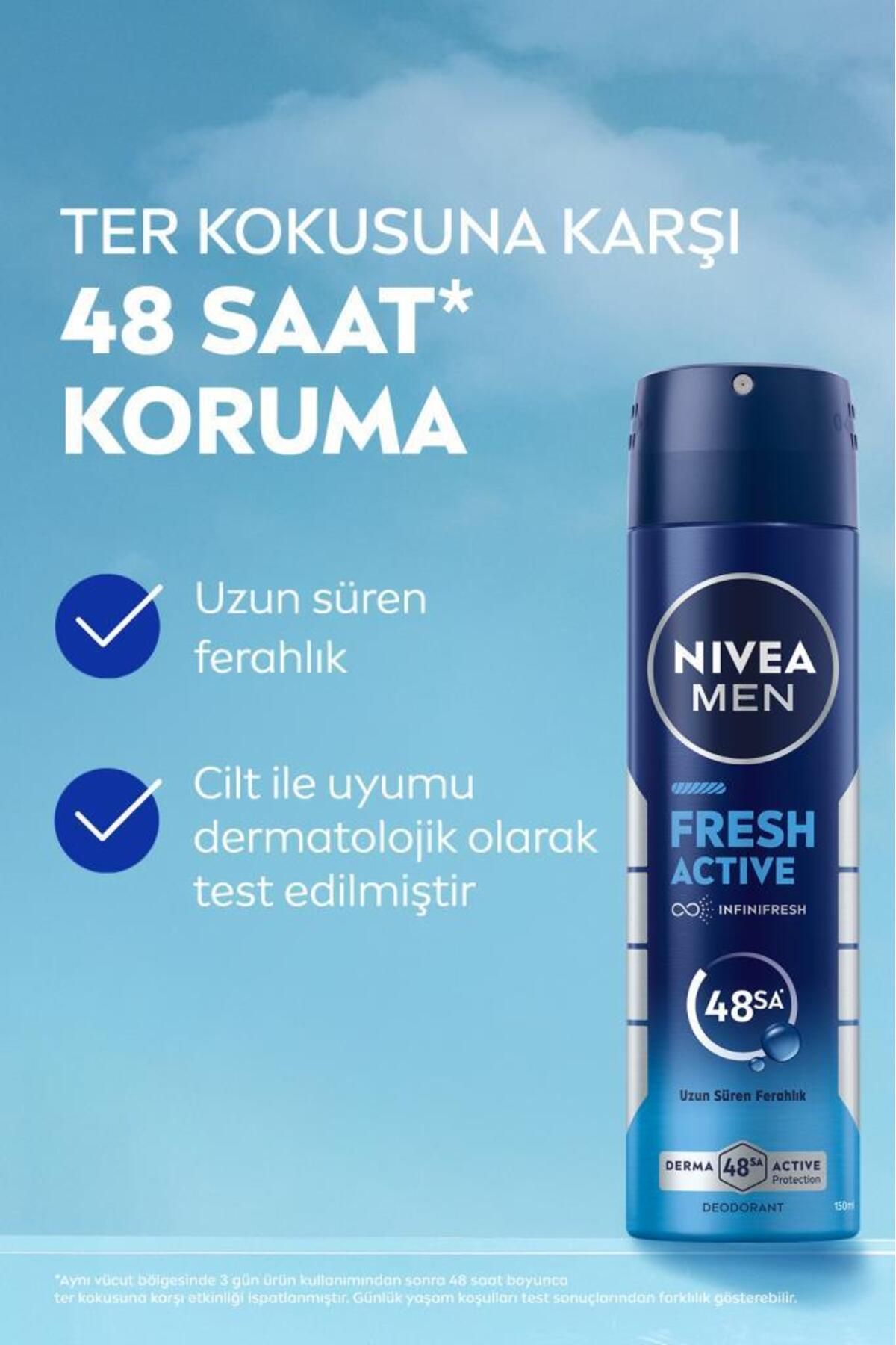 Nivea MEN Erkek Sprey Deodorant Fresh Active 150ml, Ter Kokusuna Karşı 48 Saat Koruma, Uzun Süre Ferahlık Nivea MEN Erkek Sprey Deodorant Fresh Active 150ml, Ter Kokusuna Karşı 48 Saat Koruma, Uzun Süre Ferahlık