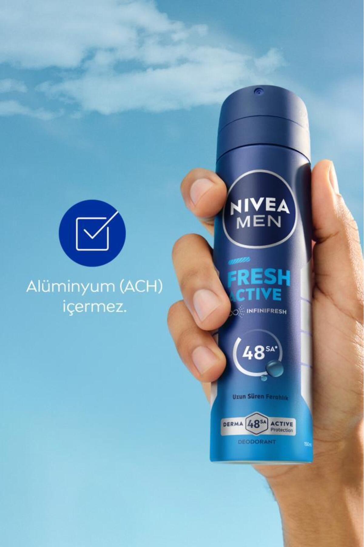 Nivea MEN Erkek Sprey Deodorant Fresh Active 150ml, Ter Kokusuna Karşı 48 Saat Koruma, Uzun Süre Ferahlık Nivea MEN Erkek Sprey Deodorant Fresh Active 150ml, Ter Kokusuna Karşı 48 Saat Koruma, Uzun Süre Ferahlık