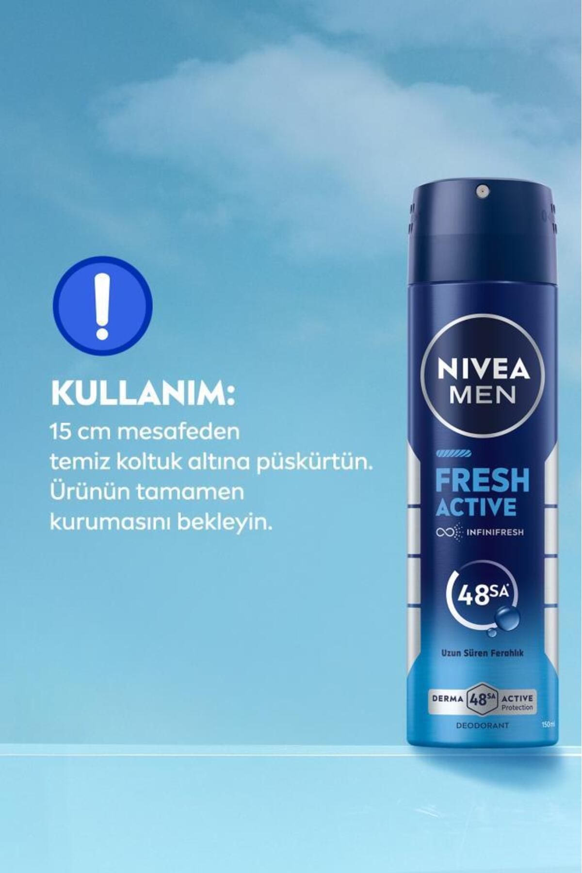 Nivea MEN Erkek Sprey Deodorant Fresh Active 150ml, Ter Kokusuna Karşı 48 Saat Koruma, Uzun Süre Ferahlık Nivea MEN Erkek Sprey Deodorant Fresh Active 150ml, Ter Kokusuna Karşı 48 Saat Koruma, Uzun Süre Ferahlık