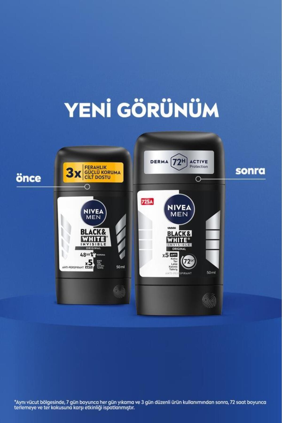 Nivea MEN Erkek Stick Deodorant Black&white Invisible Original 50ml, 72 Saat Anti-perspirant Ter Koruması Nivea MEN Erkek Stick Deodorant Black&white Invisible Original 50ml, 72 Saat Anti-perspirant Ter Koruması