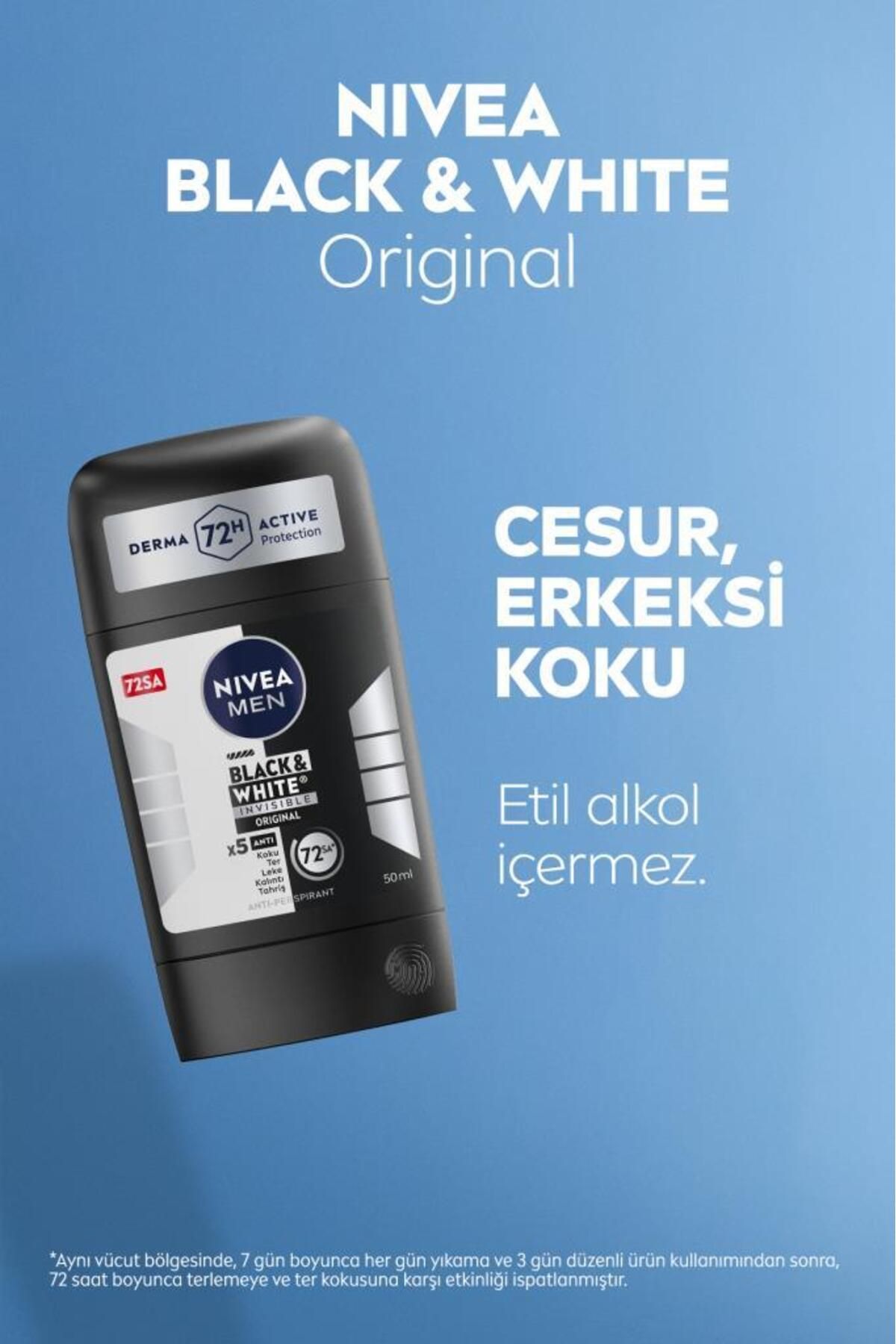 Nivea MEN Erkek Stick Deodorant Black&white Invisible Original 50ml, 72 Saat Anti-perspirant Ter Koruması Nivea MEN Erkek Stick Deodorant Black&white Invisible Original 50ml, 72 Saat Anti-perspirant Ter Koruması