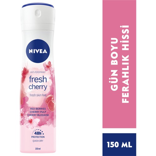 Nivea Kadın Sprey Deodorant Fresh Cherry, 48 Saat Anti-perspirant koruma, 150 ml Nivea Kadın Sprey Deodorant Fresh Cherry, 48 Saat Anti-perspirant koruma, 150 ml