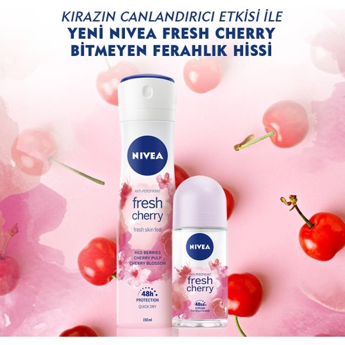 Nivea Kadın Sprey Deodorant Fresh Cherry, 48 Saat Anti-perspirant koruma, 150 ml Nivea Kadın Sprey Deodorant Fresh Cherry, 48 Saat Anti-perspirant koruma, 150 ml