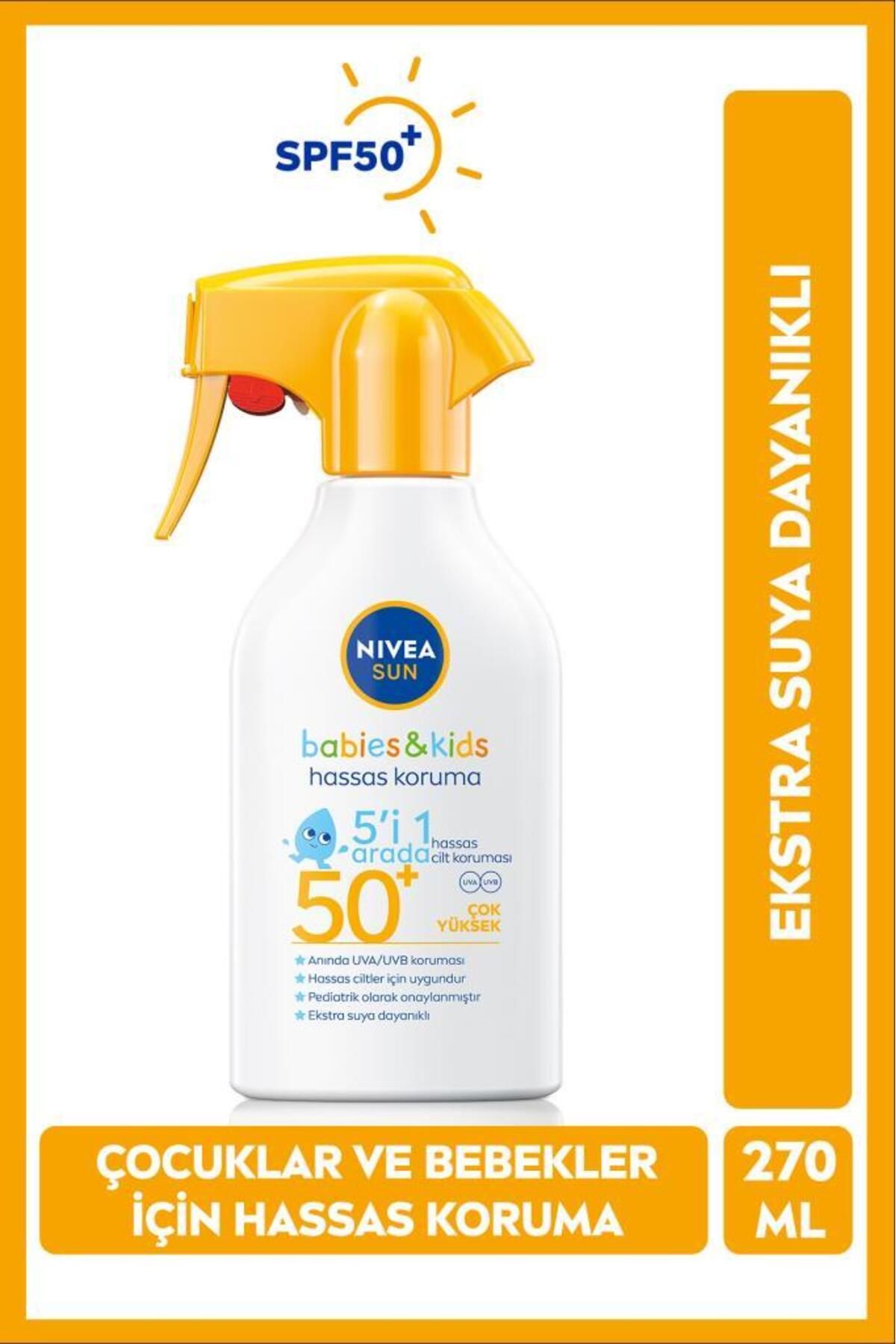 SUN SPF50 Bebek ve Çocuklar İçin Güneş Koruyucu Sprey 270ml, Hassas Cilt Koruma, Suya Dayanıklı SUN SPF50 Bebek ve Çocuklar İçin Güneş Koruyucu Sprey 270ml, Hassas Cilt Koruma, Suya Dayanıklı