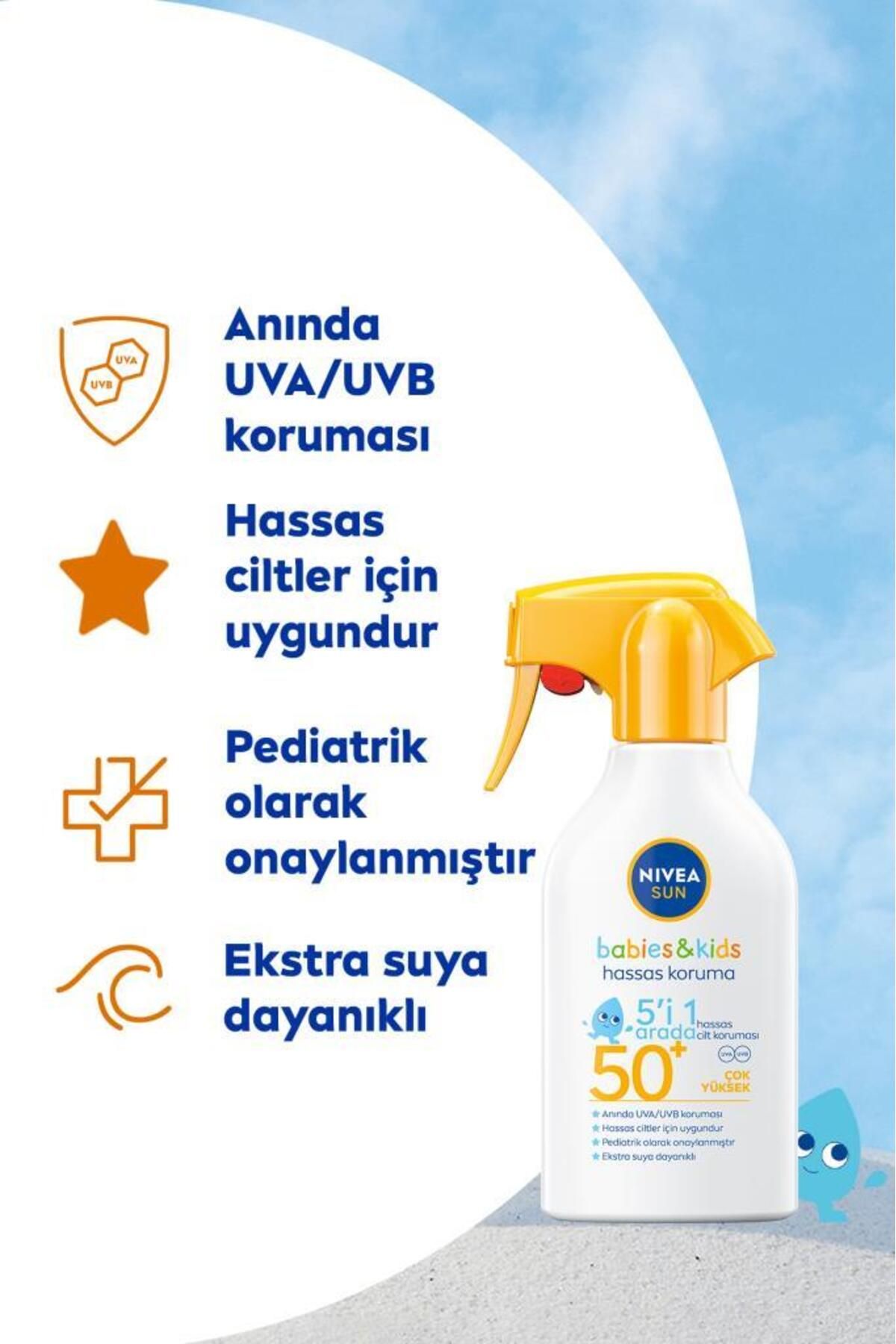SUN SPF50 Bebek ve Çocuklar İçin Güneş Koruyucu Sprey 270ml, Hassas Cilt Koruma, Suya Dayanıklı SUN SPF50 Bebek ve Çocuklar İçin Güneş Koruyucu Sprey 270ml, Hassas Cilt Koruma, Suya Dayanıklı